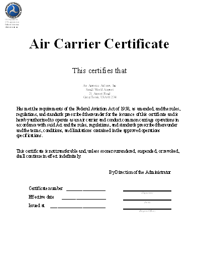 Part 135 Air Carrier Certificate